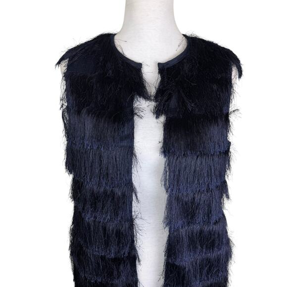 Anthropologie Eva Franco Navy Blue Tiered Eyelash Fringe Layering Vest - Picture 7 of 15